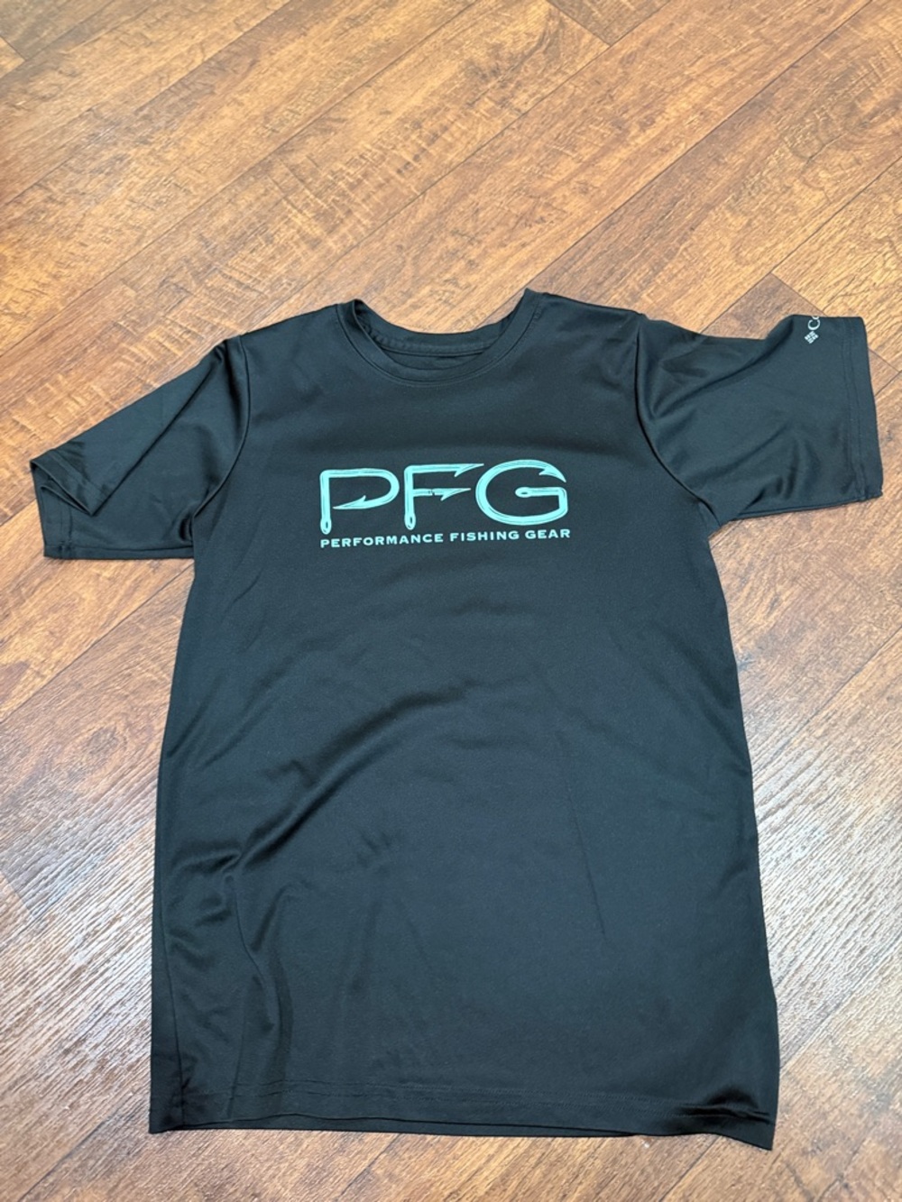 Columbia PFG Black Tee with Teal Logo